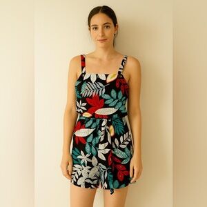 Multi-coloured floral print romper